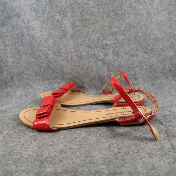 Rampage Shoes Womens 7 Sandals Flats Red Patent Ankle Buckle Strap Bow Casual - Picture 4 of 10
